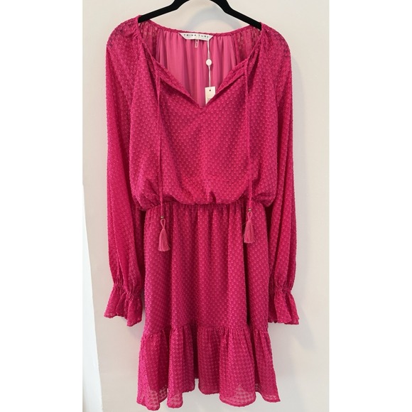 Trina Turk Dresses & Skirts - Trina Turk Viti Pink Mini Tiered Long Slv Designer Dress Women's Size M NWT $278